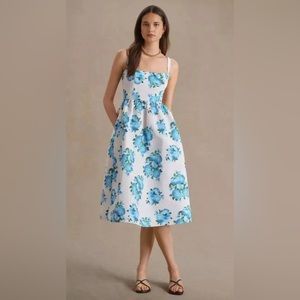 NWT Sachin & Babi Taffeta Square Neck Dress light blue floral dress
